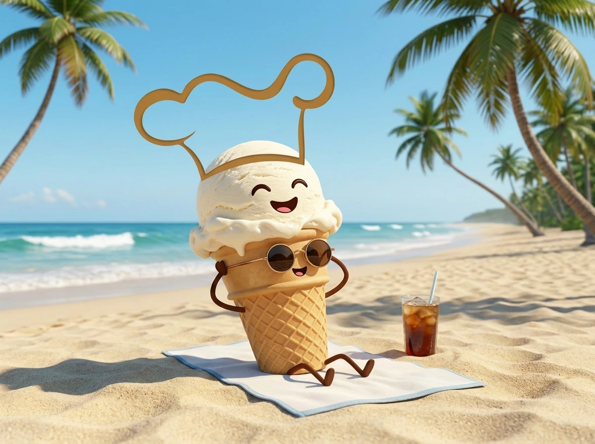 Fayez ice cream chef relaxing on a sunny beach — summer is here